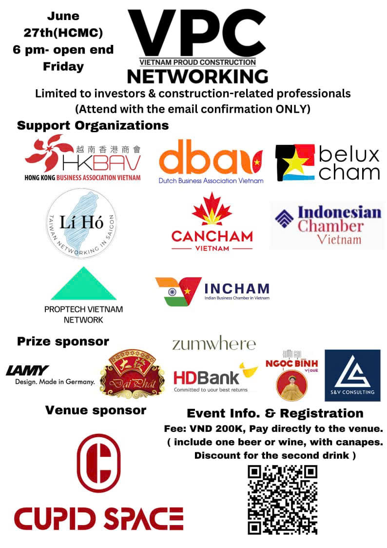 June 27th(HCMC)- VIETNAM PROUD CONSTRUCTION NETWORKING NIGHT 2025(Friday in Thao Dien) ( limited to investors & construction-related professionals "ONLY" by Email Confirmation )